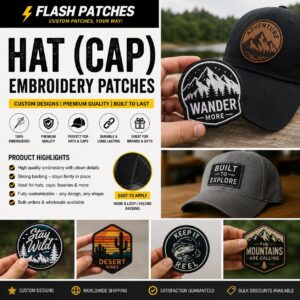 Custom Hat Embroidery Patch, Cap Patch Logo, Personalized Sew On or Iron On Patch for Baseball Caps, Trucker Hats, Uniforms, club hats
